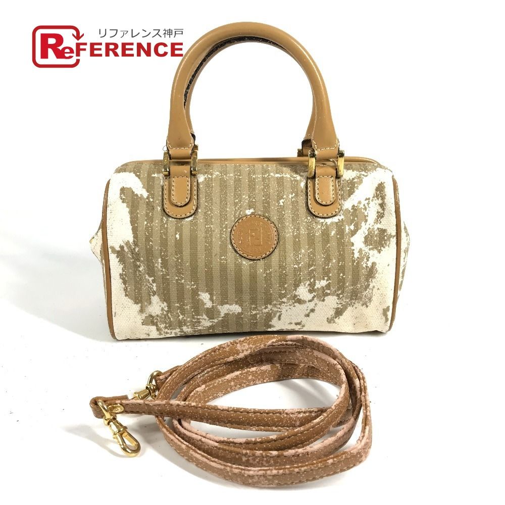 FENDI フェンディ ハンドバッグ ロゴ ストライプ ペカン レザー