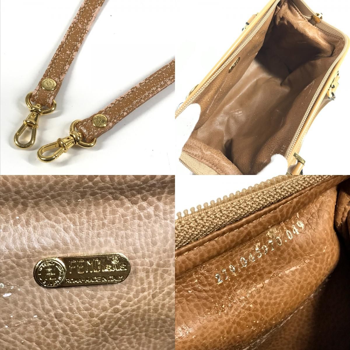FENDI フェンディ ハンドバッグ ロゴ ストライプ ペカン レザー