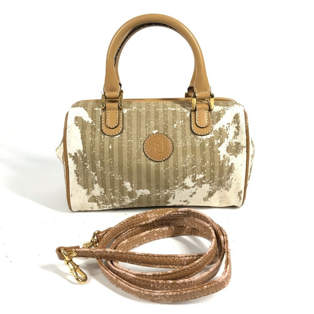 FENDI フェンディ ハンドバッグ ロゴ ストライプ ペカン レザー