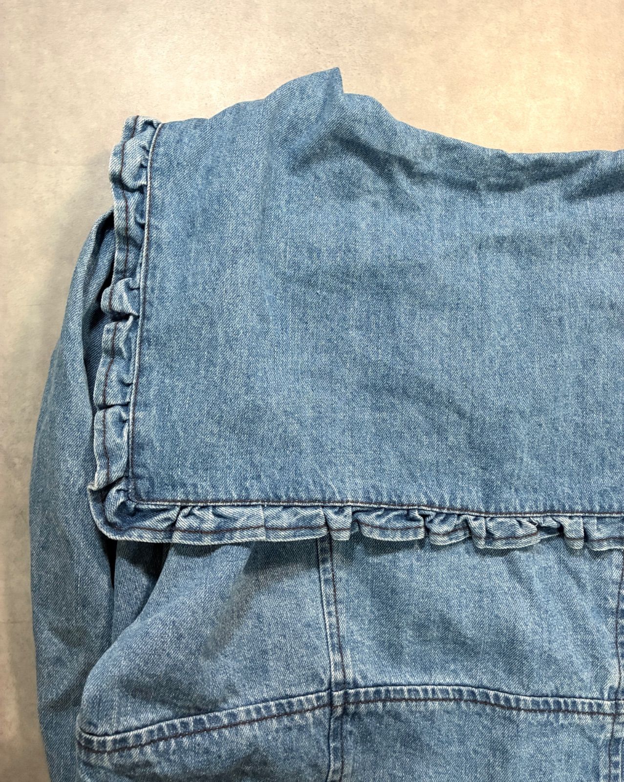 Alley デニムジャケット セーラーカラー ショート丈 フリル 刺繍 F 青 