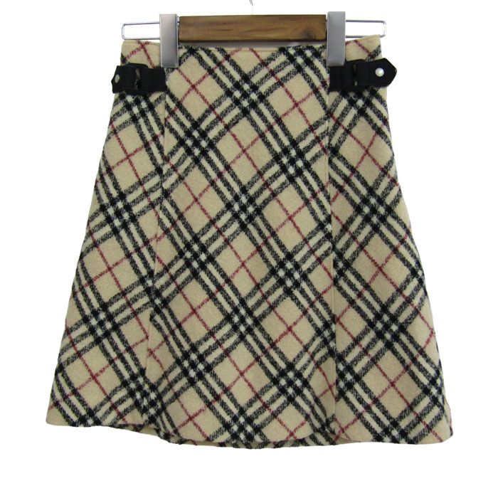 バーバリーロンドン スカート ボトムス ノバチェック柄 ウール混 日本製 キッズ 女の子用 160Aサイズ ベージュ BURBERRY LONDON 【中古】