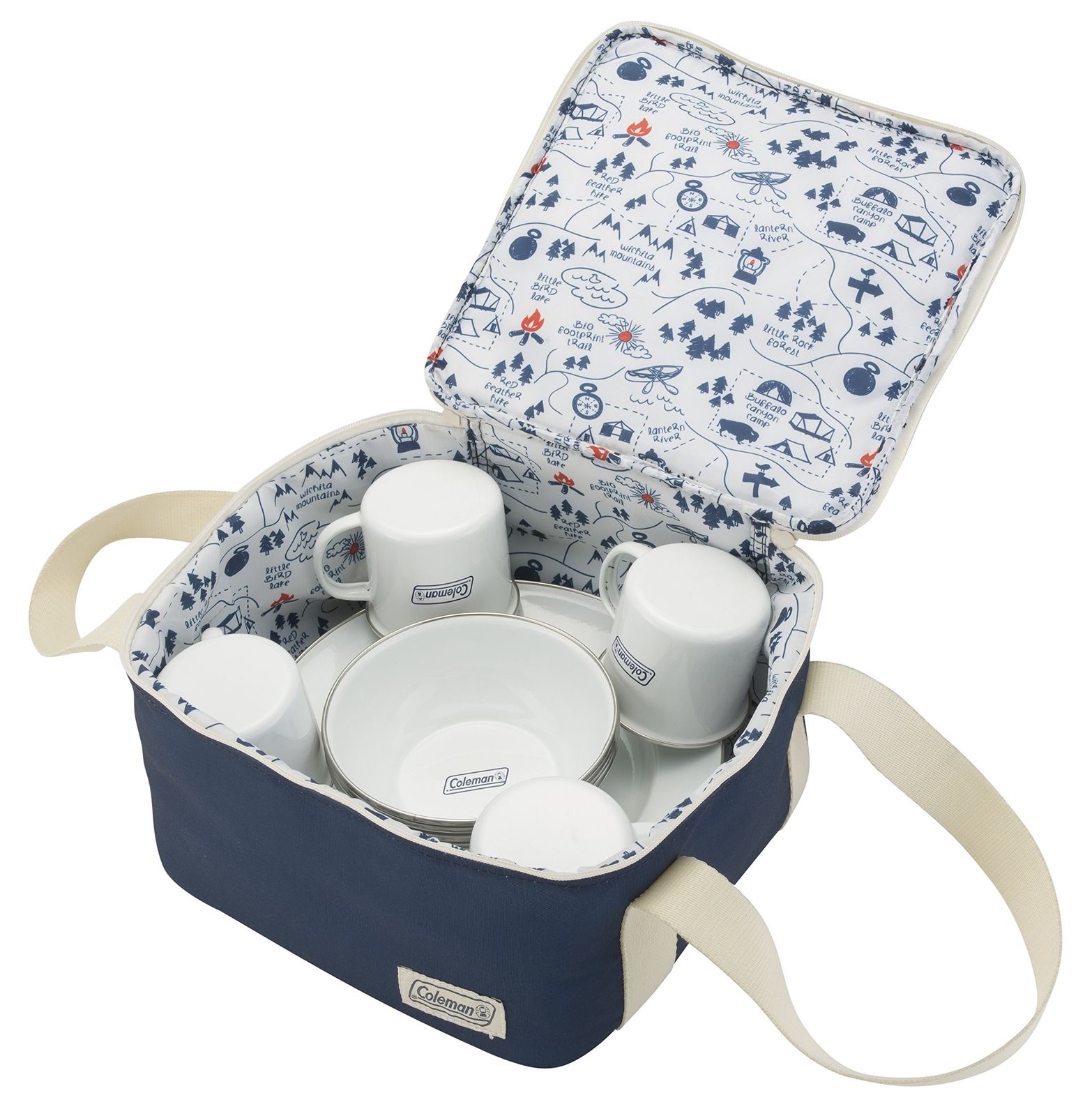 ビンテージ 超希少 コレール U.S.A.食器セット Coleman収納バッグ Coleman(コールマン) 食器セット エナメルディッシュウェアセット 4人