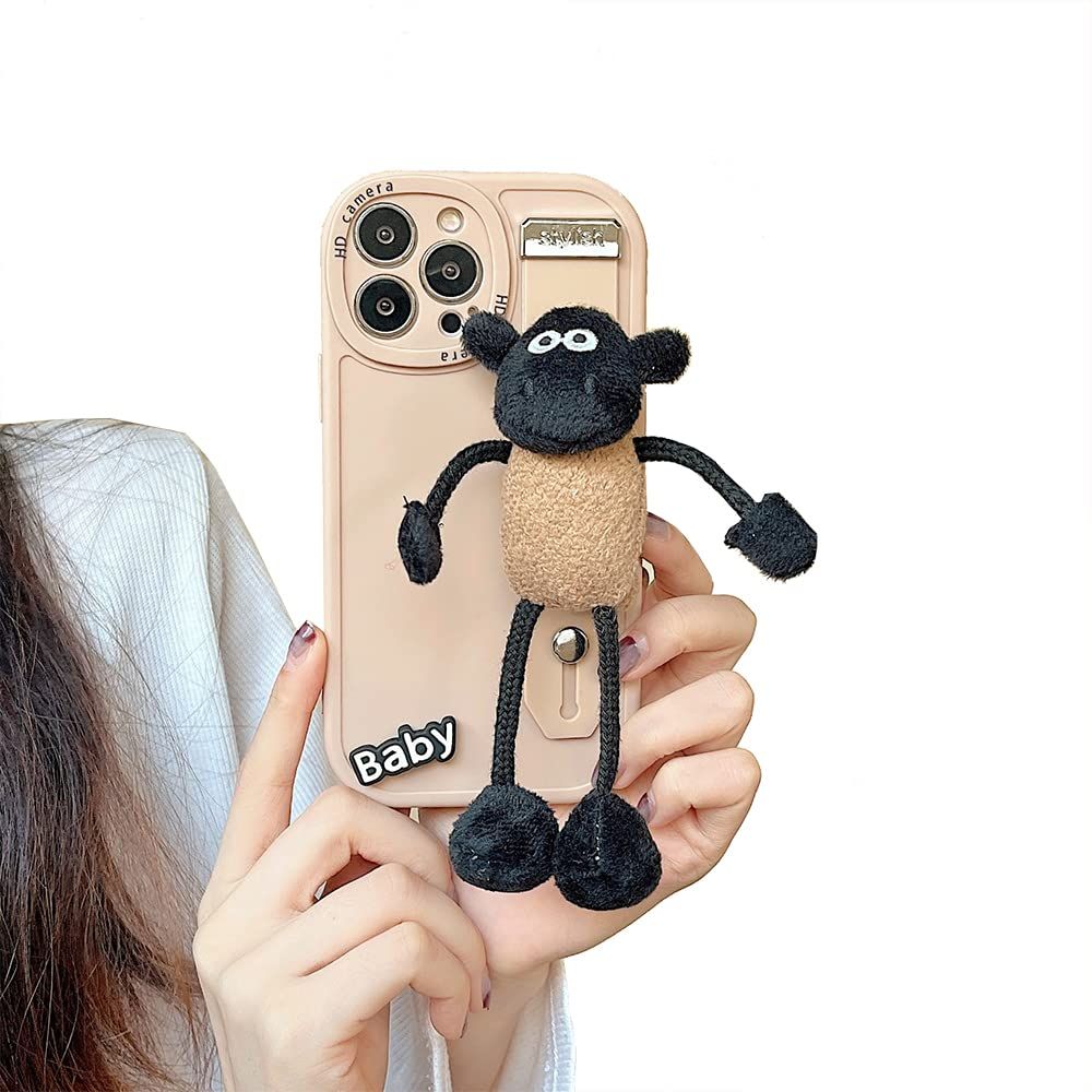 아이폰 13 케이스 Shaun The Sheep 스마트폰 케이스 팔찌 핸드 스트랩 스탠드 기능 아이폰 13 케이스 스트랩 휴대폰 스트랩 실리카겔 보호 커버 전체 렌즈 보호