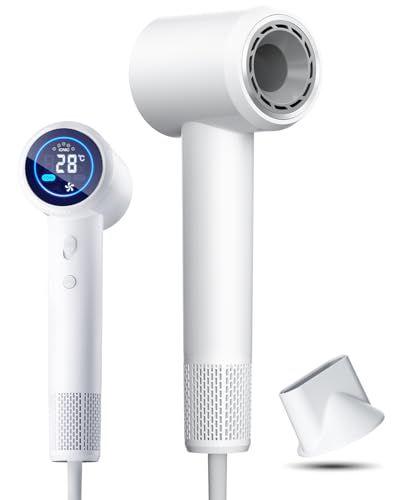 RUNCTY ドライヤー 大風量 速乾 10億マイナスイオン 潤い 静電気抑制 1300W 温冷リズムモード 静音 デジタル画面表示 過熱保護 軽量 コンパクト マグネット式ノズル付き サロン/家庭/出張用 プレゼント（ホワイト）pms a259cac2