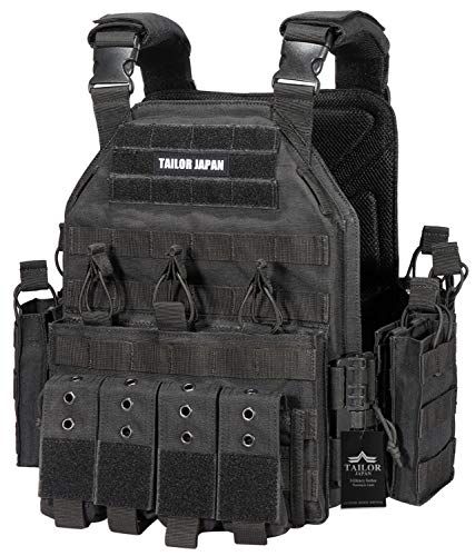 N◆[TAILOR JAPAN] タクティカルベスト サバゲー ベスト プレートキャリア 特殊部隊 サバイバルゲーム SWAT MOLLE 1000Dナイロン製 クイックリリース プラウドシリーズ プレミアムモデル 黒 BLACK (ブラック)