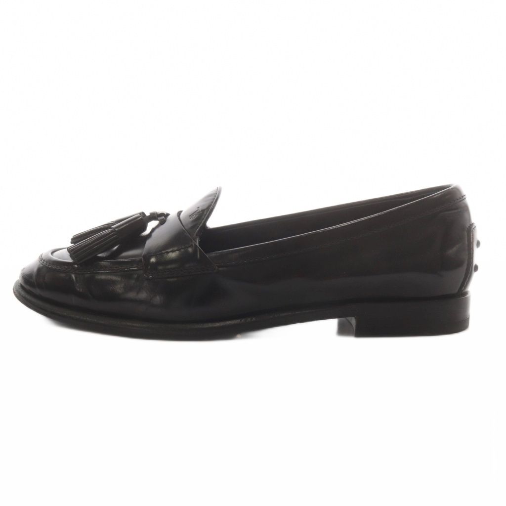 トッズ TOD'S ローファー モカシン タッセル レザー 37.5 黒 ブラック