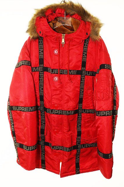 シュプリーム SUPREME 18AW LOGO TAPE N-3B PARKA RED L ロゴ テープ