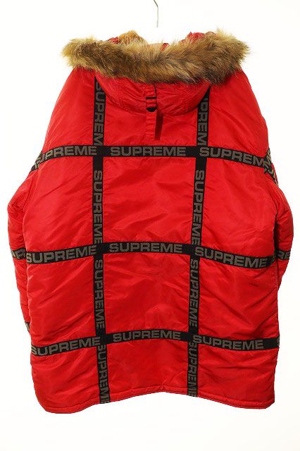 シュプリーム SUPREME 18AW LOGO TAPE N-3B PARKA RED L ロゴ テープ