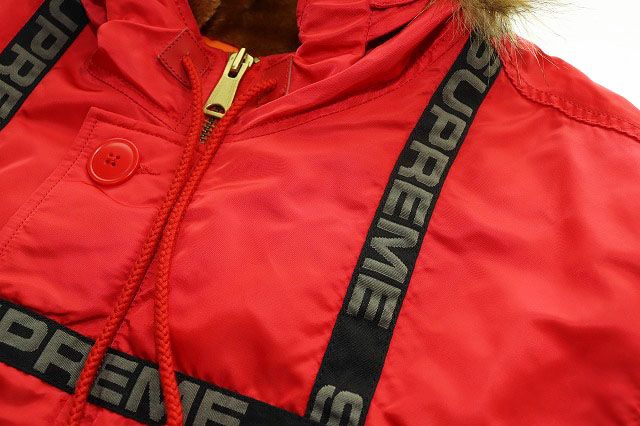 シュプリーム SUPREME 18AW LOGO TAPE N-3B PARKA RED L ロゴ テープ