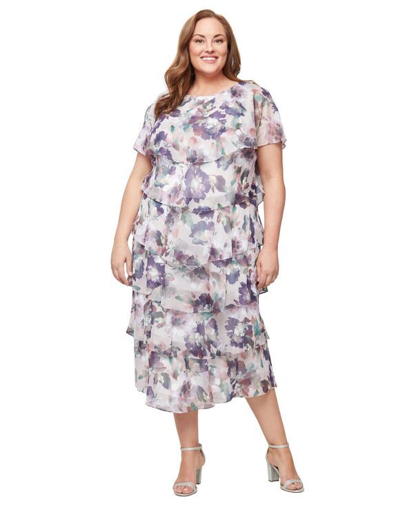 エスエルファッションズ レディース トップス ワンピース ミディ キャップ ケープ SL Fashions Womens CapeletSleeve Midi Dress Blush Multi ブラ