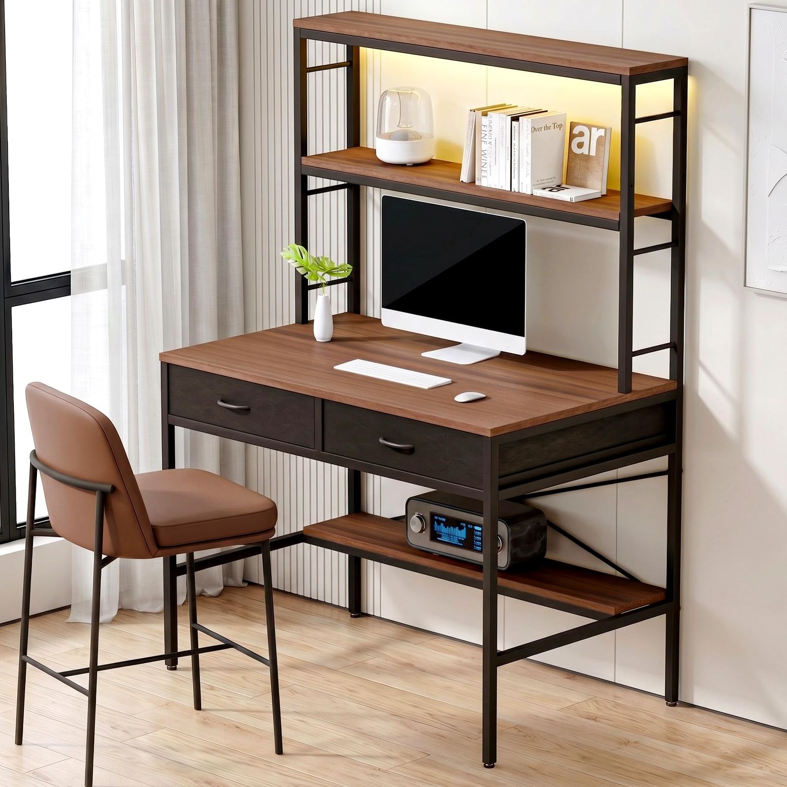 FaitLux 机 パソコンデスク 2段デスク上棚 pcデスク desk ?子 引き出し