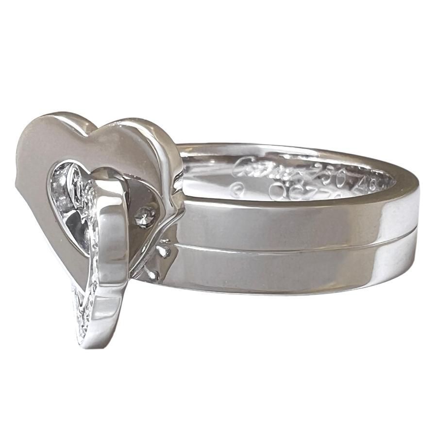 カルティエ ダブルリング 指輪 YG WG 750 K18 49 9号 3664 CARTIER カルティエ リング ダブルハート ダイヤ 750 K18 WG ホワイト