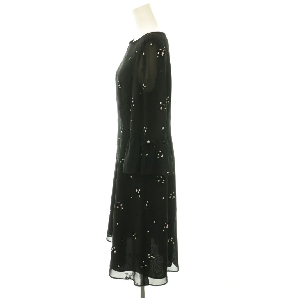 M'S GRACY エムズグレイシー フロッキー ワンピース 花柄 リボン 黒 エムズグレイシー M'S GRACY 花柄クロッキーワンピース ロング 長袖 40