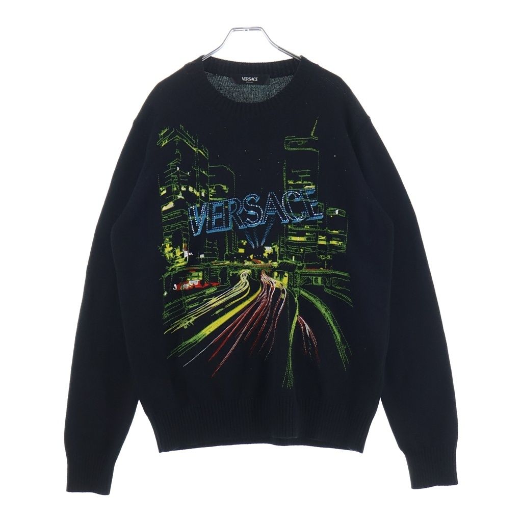 VERSACE　ジップニット　ドライバーズニット　ブラック　メデューサ　ロゴ VERSACE (ヴェルサーチ) パッチロゴ ジップアップ ドライバーズニット