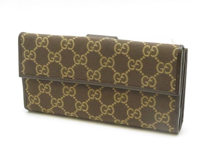 GUCCI GG二つ折ZIP長財布 ダークブラウン キャンバス/レザー 035・2888