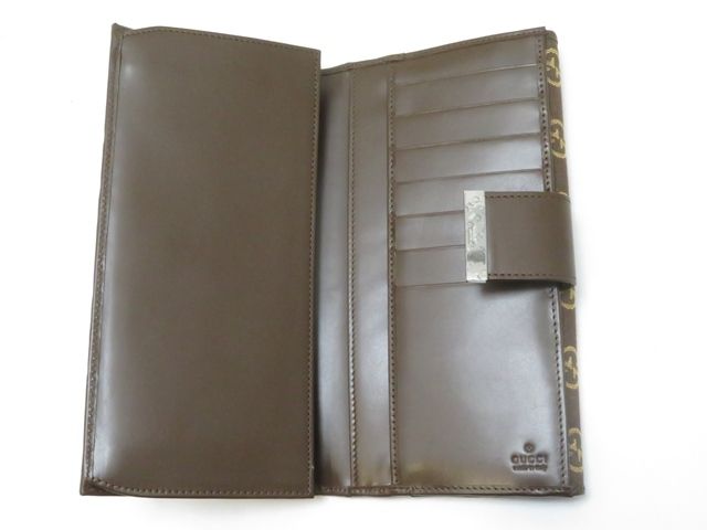 GUCCI ダークブラウン 長財布 GGパターン GUCCI GG二つ折ZIP長財布 ダークブラウン キャンバス/レザー 035・2888