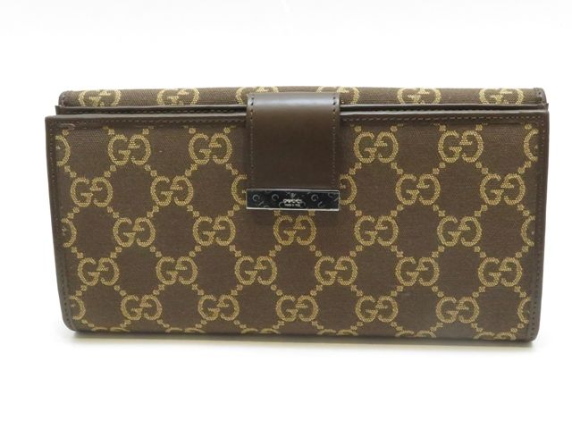GUCCI GG二つ折ZIP長財布 ダークブラウン キャンバス/レザー 035・2888