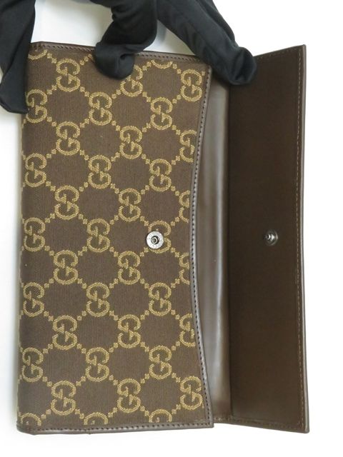 GUCCI GG二つ折ZIP長財布 ダークブラウン キャンバス/レザー 035・2888