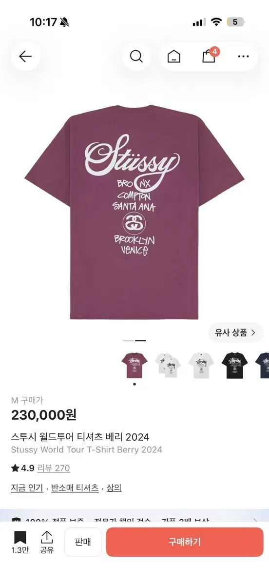STUSSY WORLD TOUR Tシャツ ベリー 2024