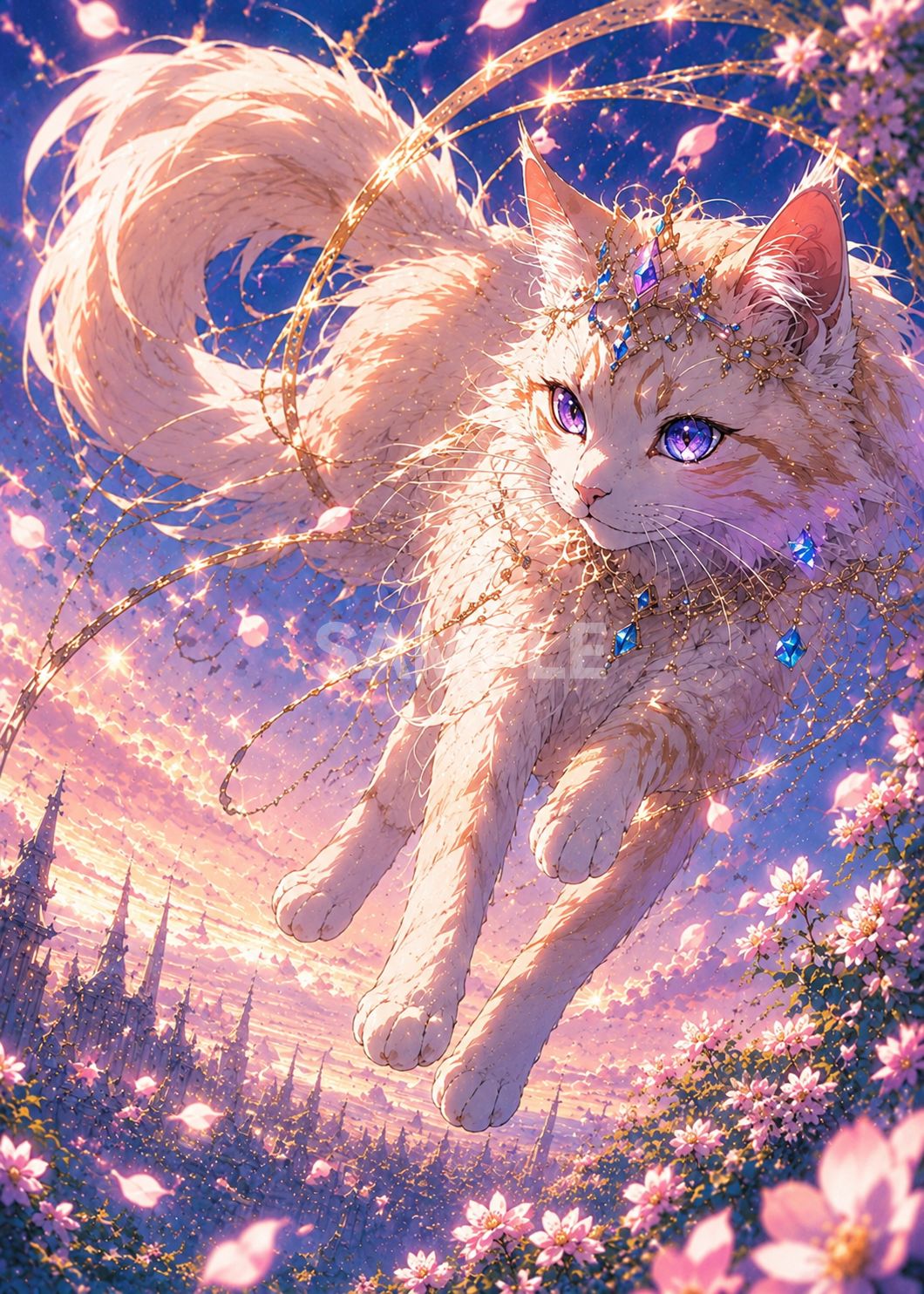 572 幻想猫アートポスター｜桜舞う幻想世界｜インテリア・2Lサイズ