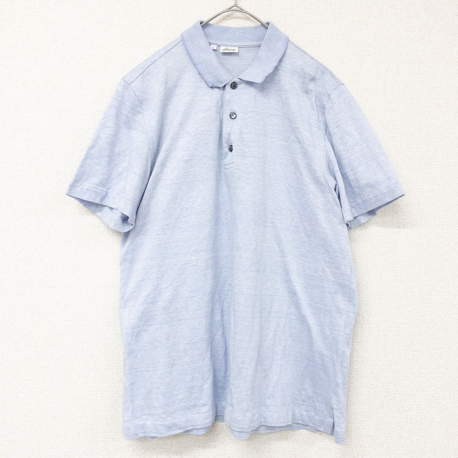 Brioni ブリオーニ ポロシャツ 半袖 コットン リネン ブルー イタリア製 メンズ L b02148