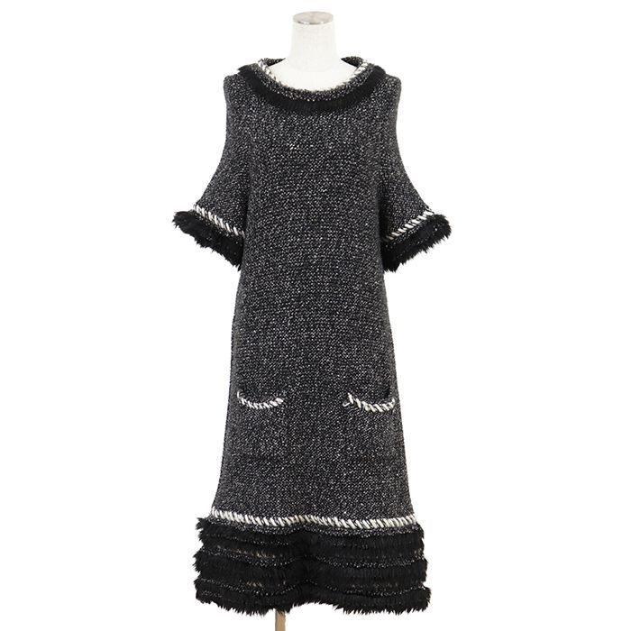 【美品】CHANEL グラデーション半袖ニット ワンピース 美品】CHANEL シャネル 半袖ニットワンピース サイズ 48 レディース