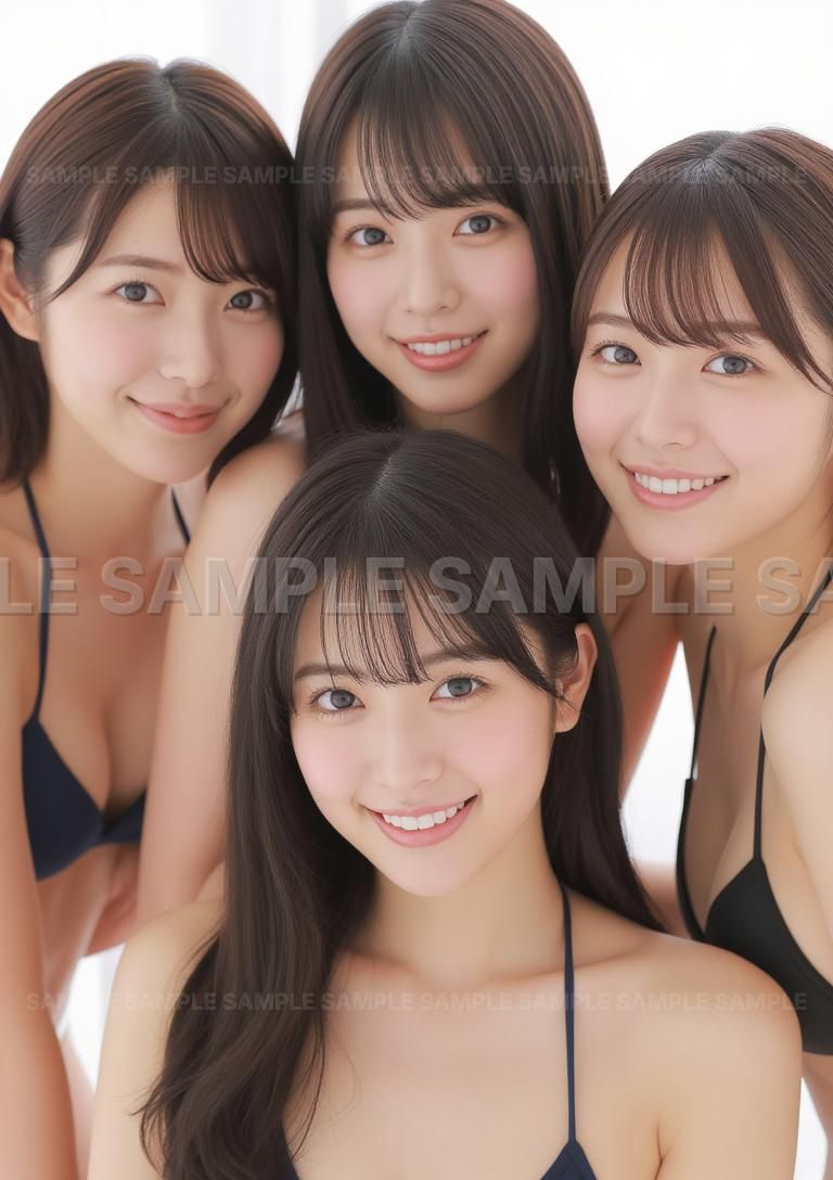 AIアート】【透明感あふれる笑顔】美少女4人組 水着 グラビア ポスター