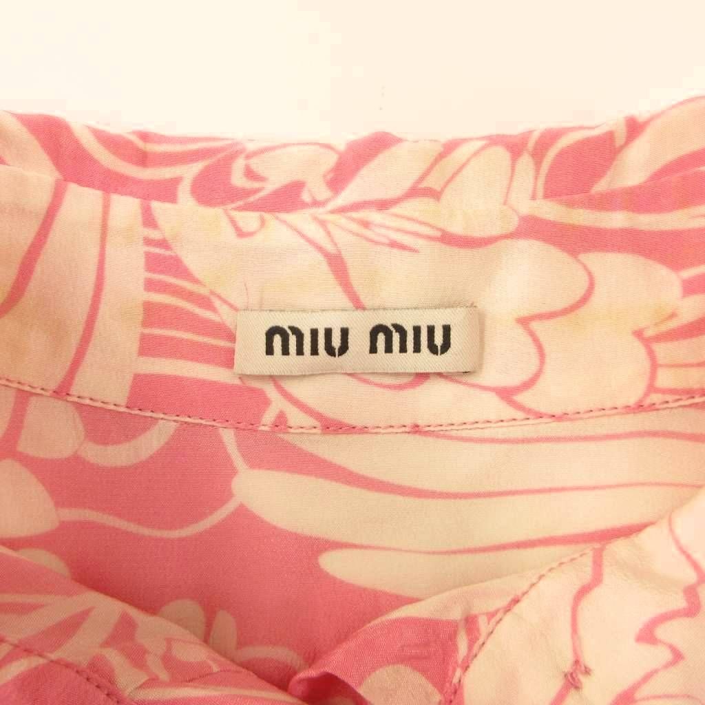 ミュウミュウ miumiu ノースリーブシャツ シルク 総柄 ボタニカル