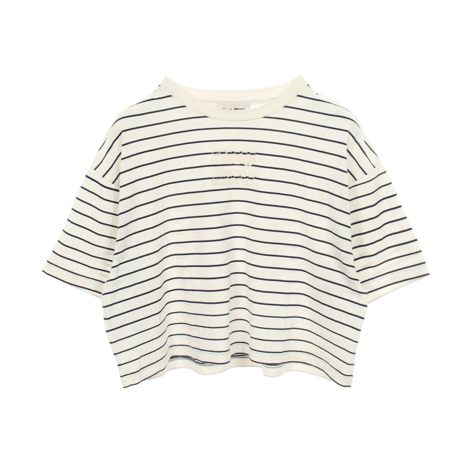 ミュウ ミュウ Miu Miu 半袖Tシャツ ロゴ ボーダー クロップド