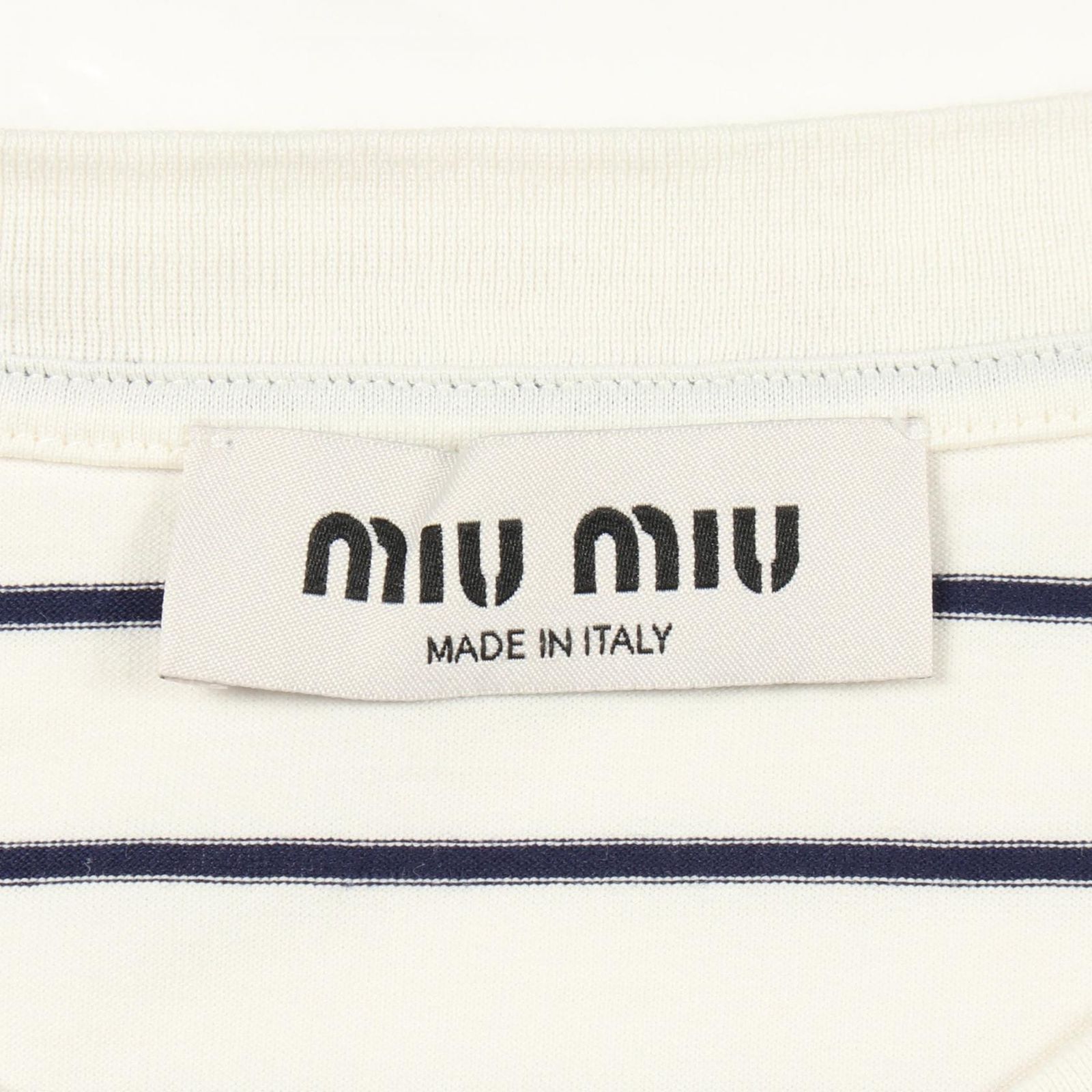 ミュウ ミュウ Miu Miu 半袖Tシャツ ロゴ ボーダー クロップド