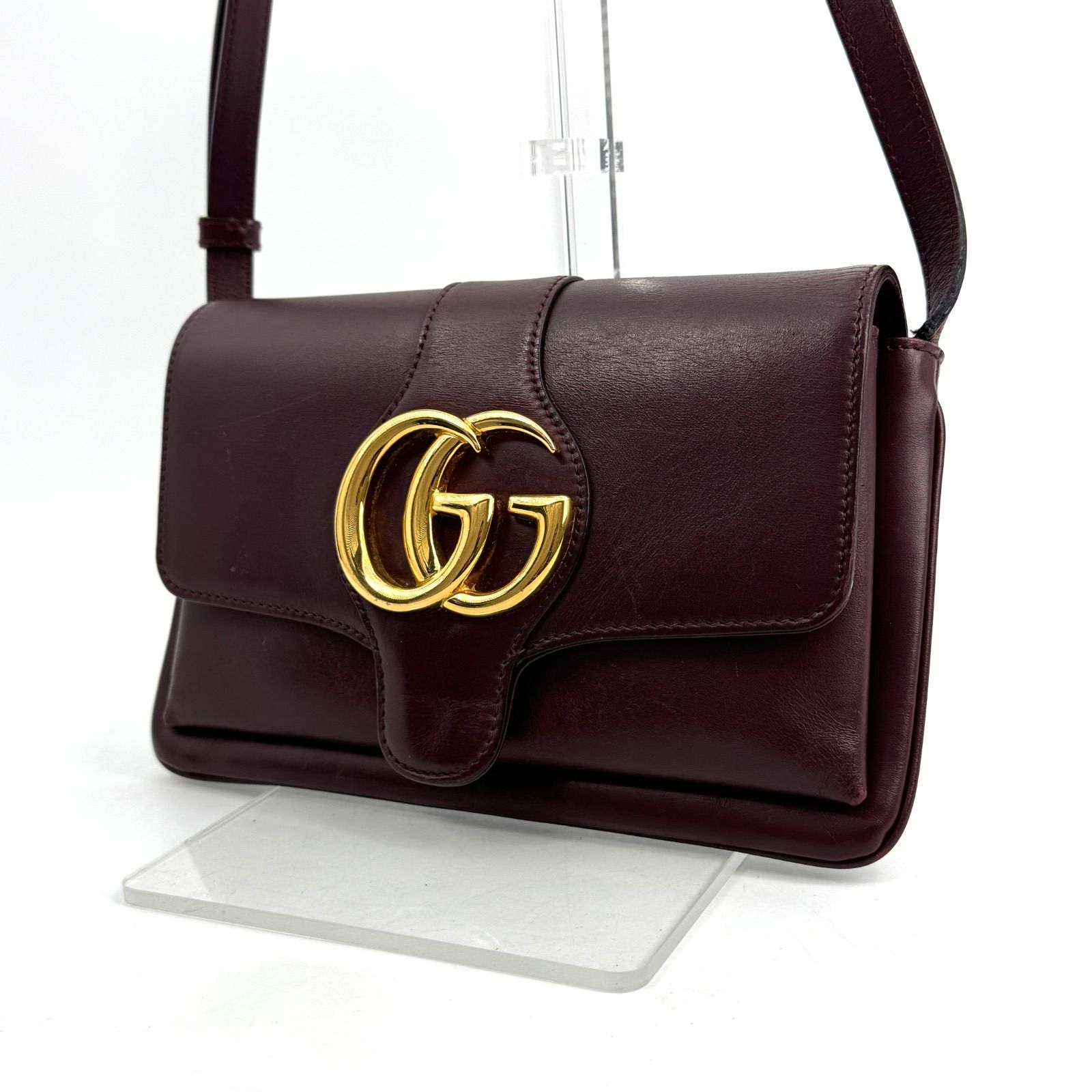 GUCCI グッチ アリー GGマーモント ショルダーバッグ レザー ボルドー