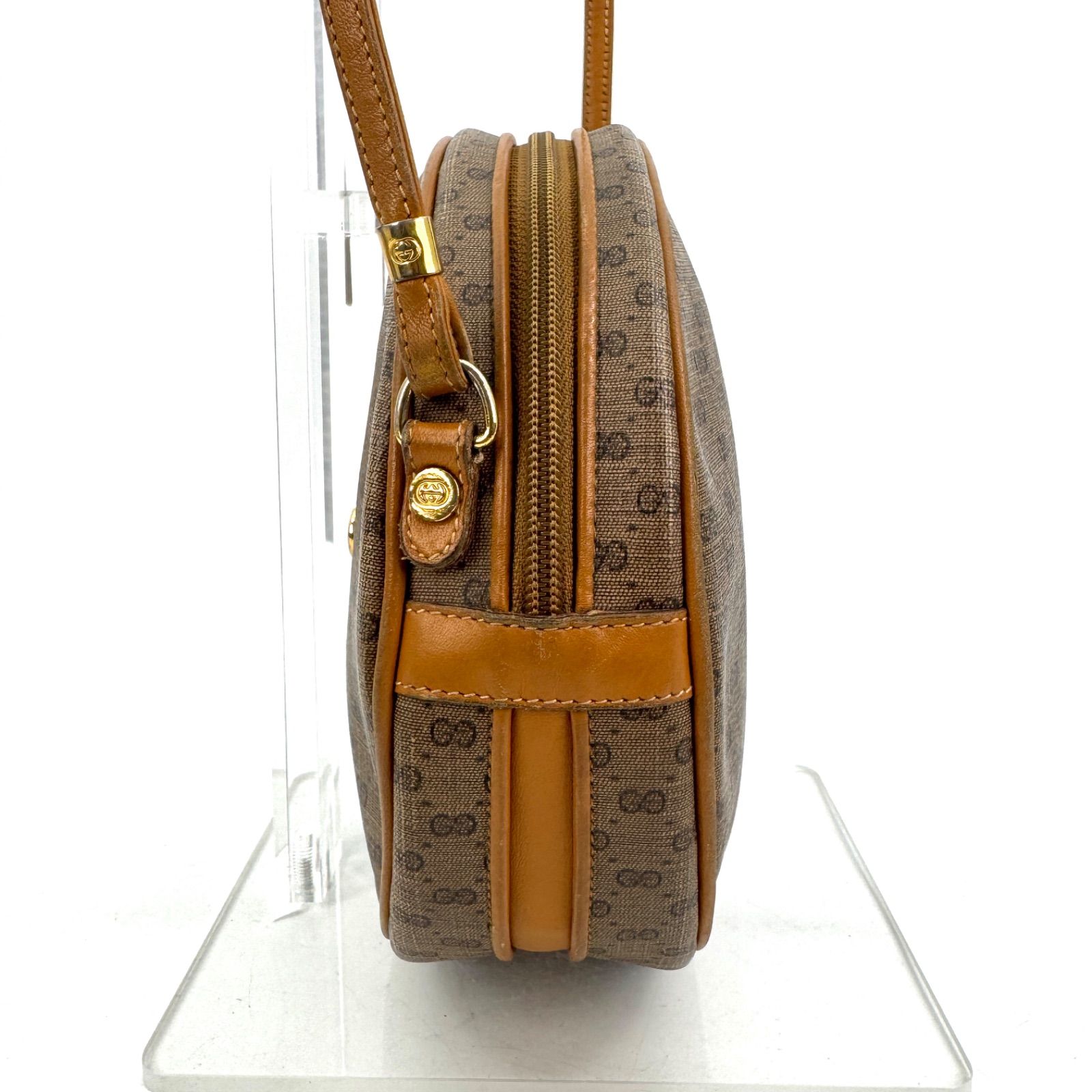 【GUCCI】ショルダーバッグ　マイクロGG柄　PVC レザー　ブラウン GUCCI オールドグッチ マイクロGG ショルダーバッグ PVC レザー