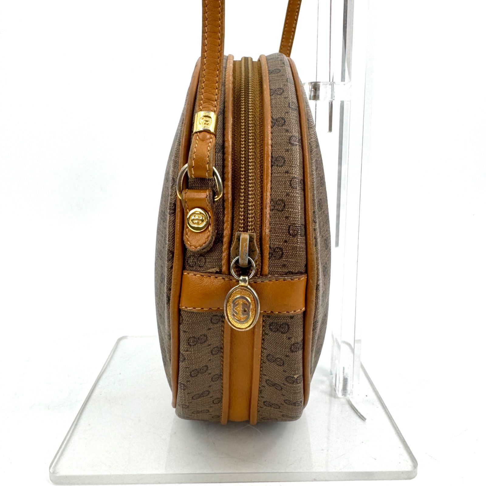 【GUCCI】ショルダーバッグ　マイクロGG柄　PVC レザー　ブラウン GUCCI オールドグッチ マイクロGG ショルダーバッグ PVC レザー