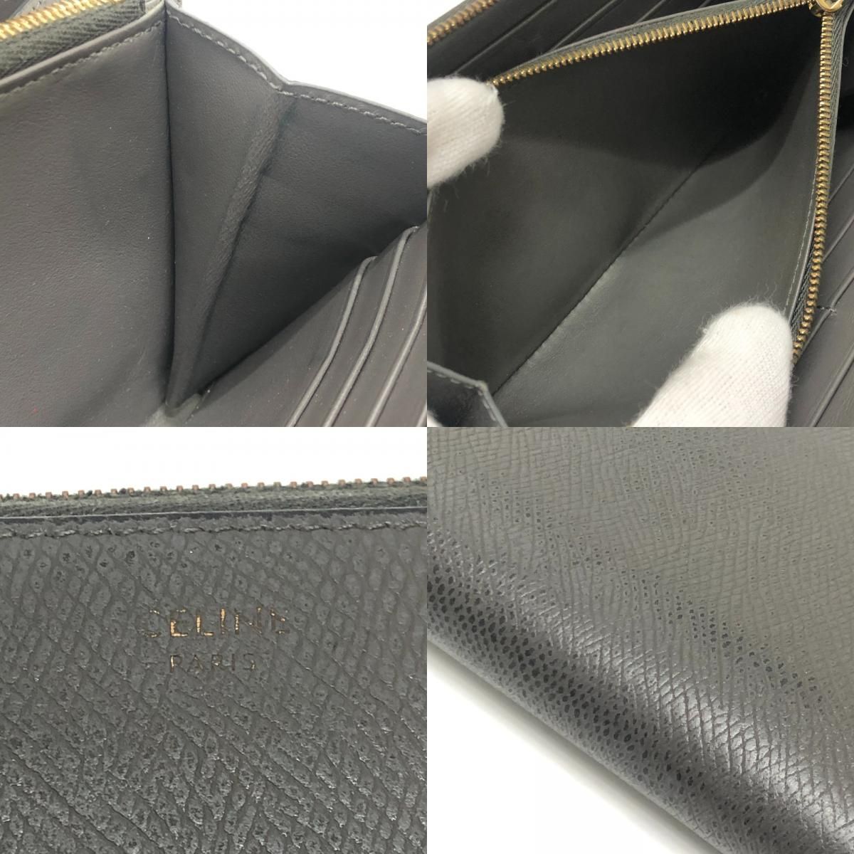 CELINE セリーヌ 長財布 ロゴ レザー グレー - メルカリ
