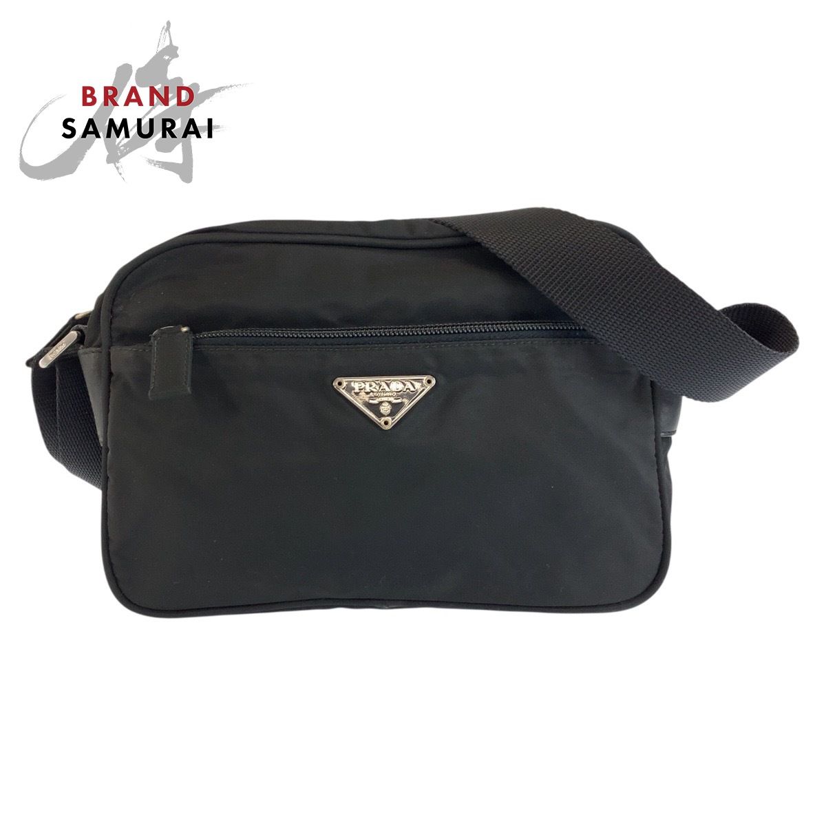 美品 PRADA プラダ テスート 三角ロゴプレート ブラック ナイロン