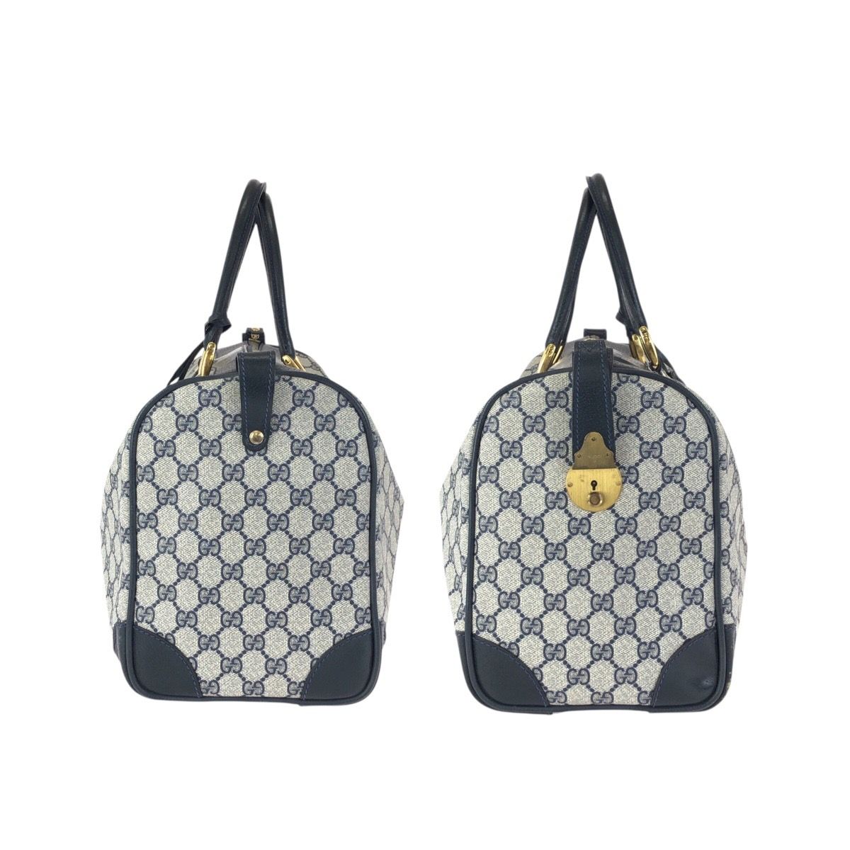オールドグッチ GGスプリーム ショルダーバッグ ボストン型 ヴィンテージ GUCCI グッチ ヴィンテージ オールドグッチ ネイビー ゴールド金具 GG