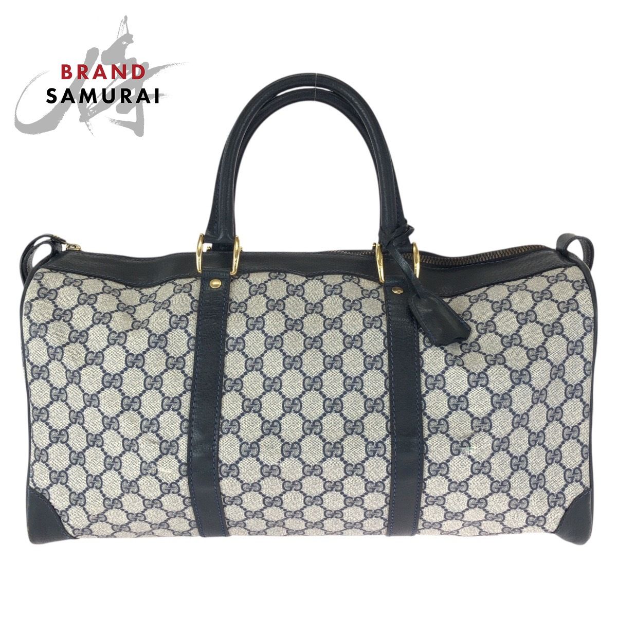 オールドグッチ GGスプリーム ショルダーバッグ ボストン型 ヴィンテージ GUCCI グッチ ヴィンテージ オールドグッチ ネイビー ゴールド金具 GG