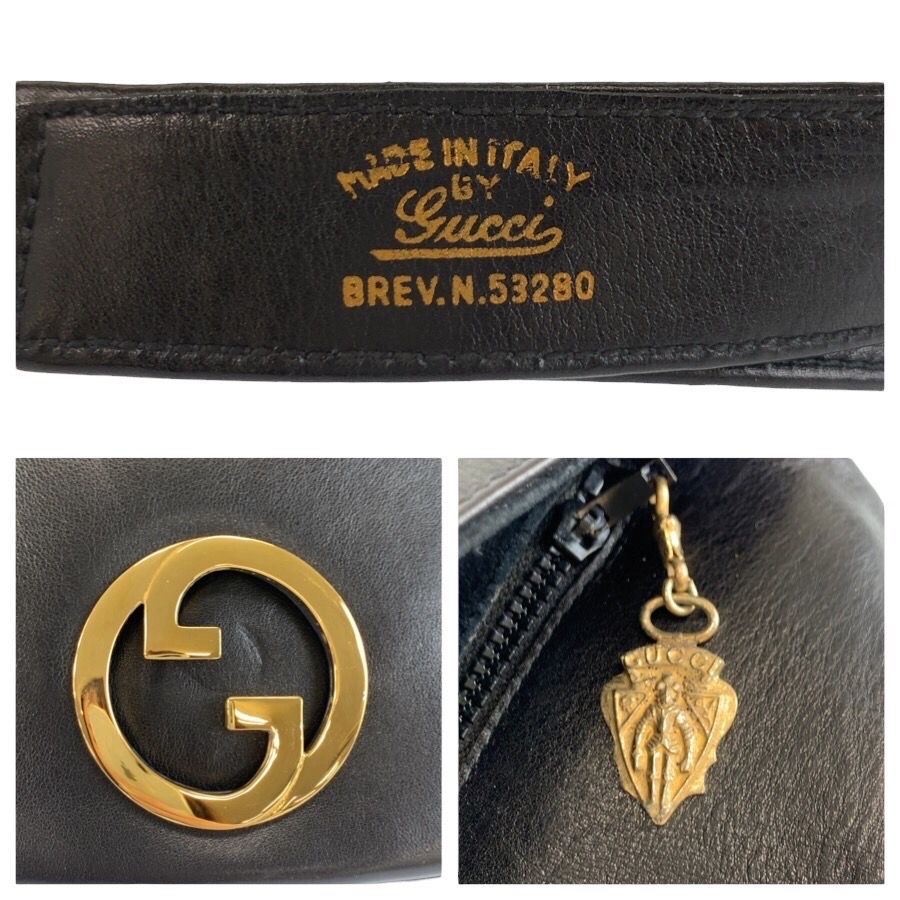 GUCCI レザーショルダーバッグ インターロッキング ゴールド金具 GG金具 美品 GUCCI グッチ ヴィンテージ インターロッキング ブラック 黒