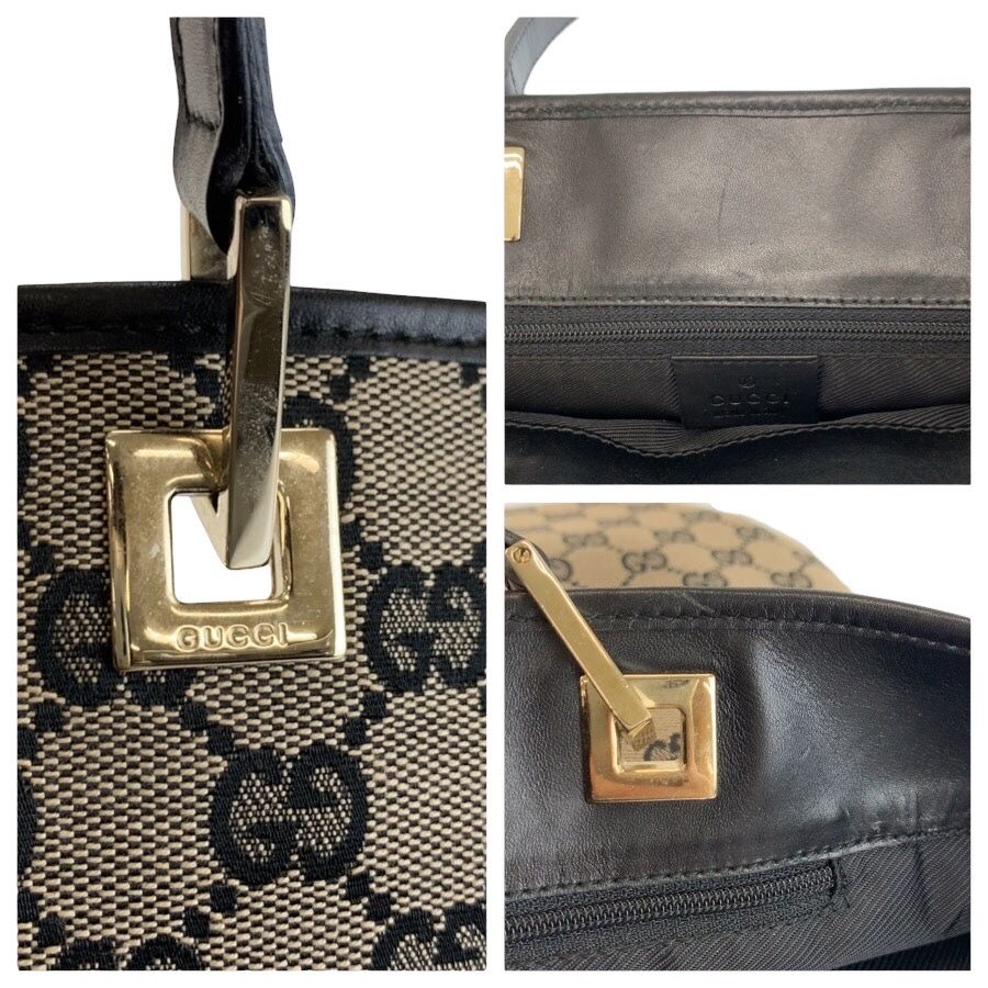 美品 GUCCI グッチ ブラック 黒 ゴールド金具 GGキャンバス/レザー 002