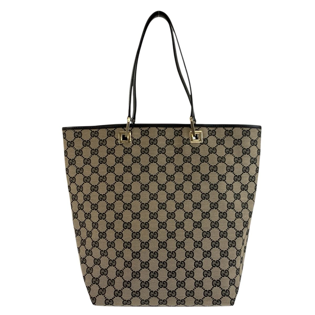 GUCCI トートバッグ　GG柄　ゴールド金具　キャンバス　ブラック　グッチ 美品 GUCCI グッチ ブラック 黒 ゴールド金具 GGキャンバス/レザー 002