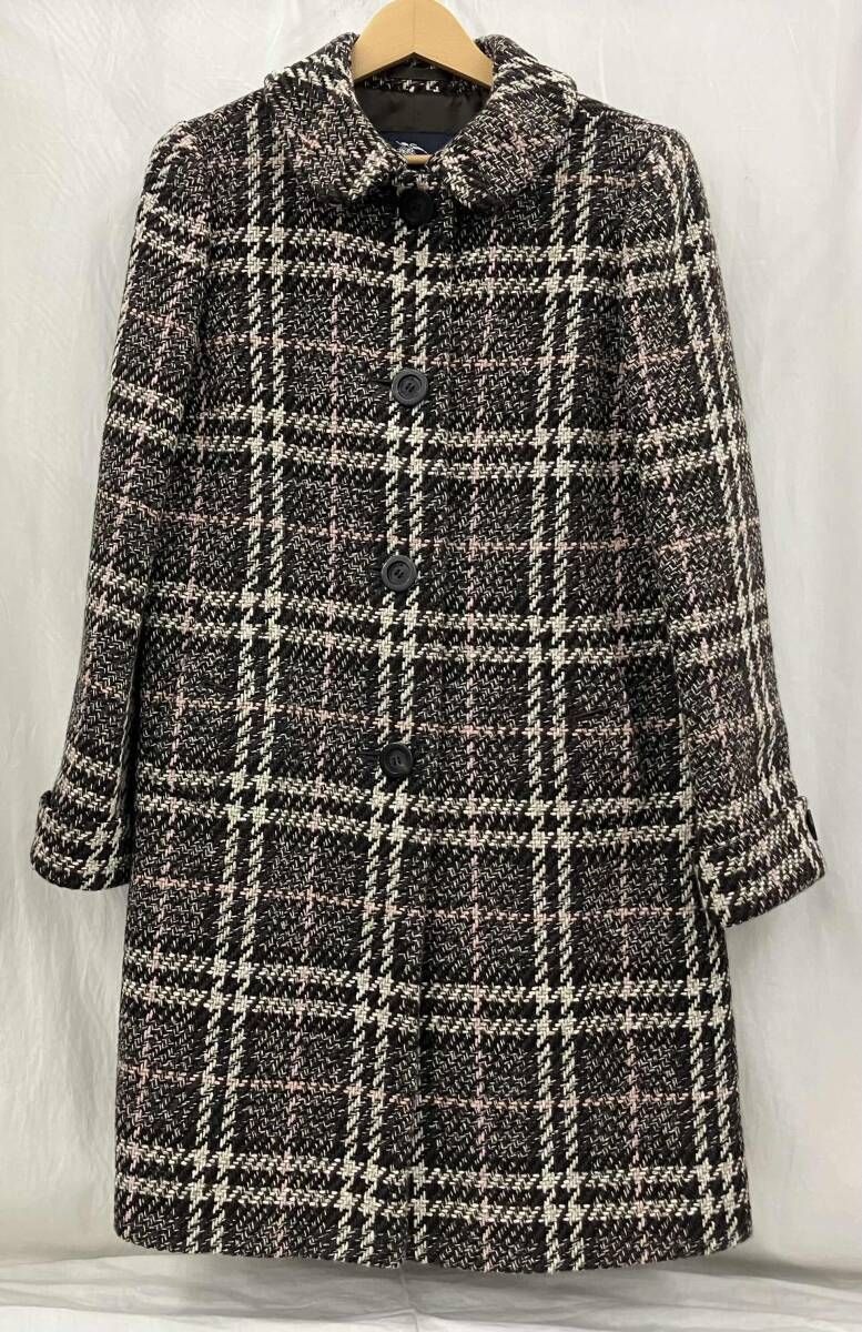 BURBERRY ツイード調ステンカラーロングコートFT227-708-56 レディース