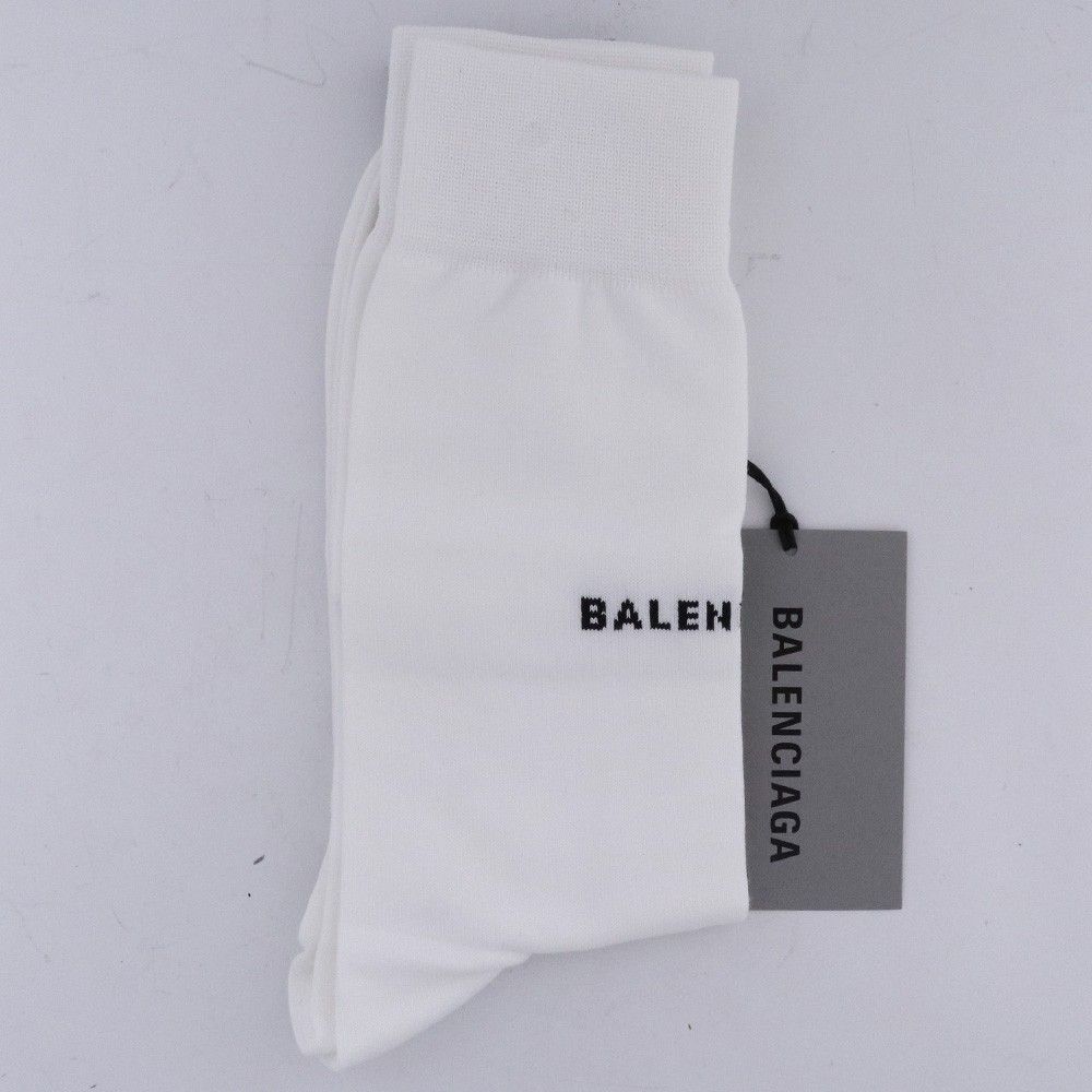 【未使用品】BALENCIAGA ホワイト ロゴソックス バレンシアガ 白 靴下 未使用 24-26cm BALENCIAGA ロゴ入りコットンソックス Mサイズ