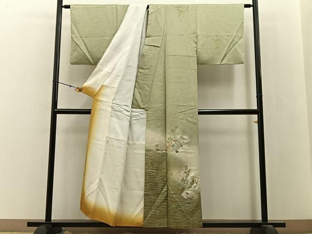 平和屋着物□訪問着 扇面秋草文 暈し染め 金銀彩 正絹 逸品 BAAY3118hj
