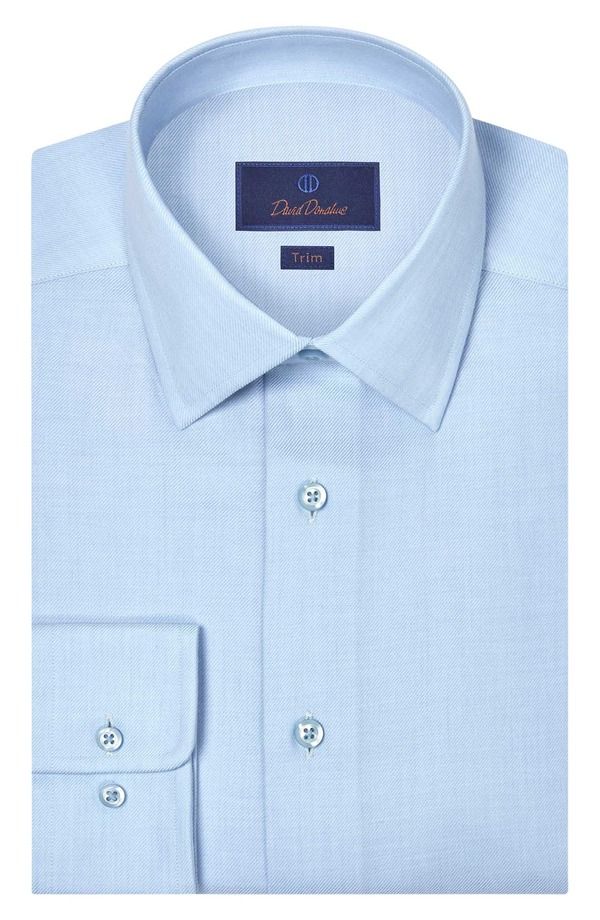 デイビッドドナヒュー メンズ トップス シャツ コットン Davidonahue Trim Fit Light Blue Cotton Cashmere Twill Dresshirt Sky ブルー