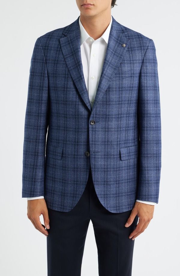 ジャックビクター メンズ アウター ジャケット・ブルゾン ウール コート Jack Victor Midland Contemporary Fit Blue Plaid Wool Sport Coat