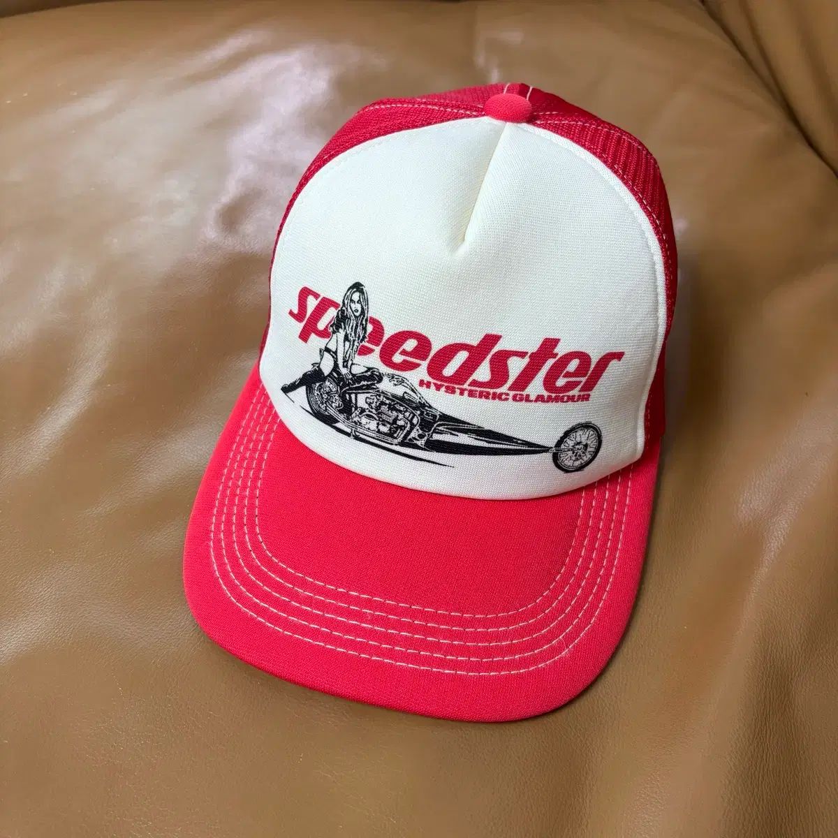 HYSTERIC GLAMOUR(ヒステリックグラマー) 6パネル メッシュ ベースボールキャップ 帽子 レッド