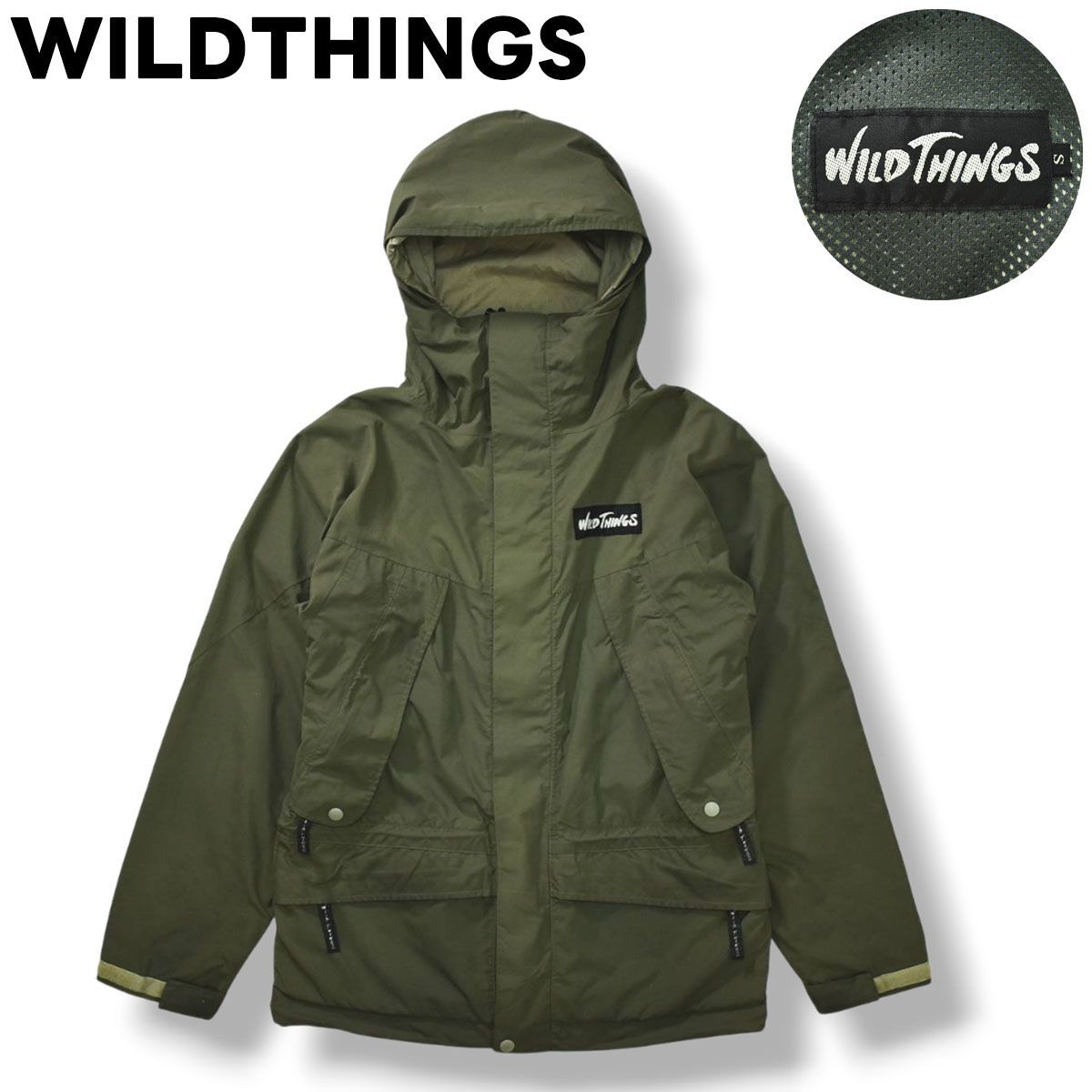 ワイルドシングス WILDTHINGS マウンテン パーカー ナイロン ジャケット ジャンパー ウィンドブレーカー 裏地 メッシュ S オリーブ アウトドア ウェア タウンユース レジャー メンズ