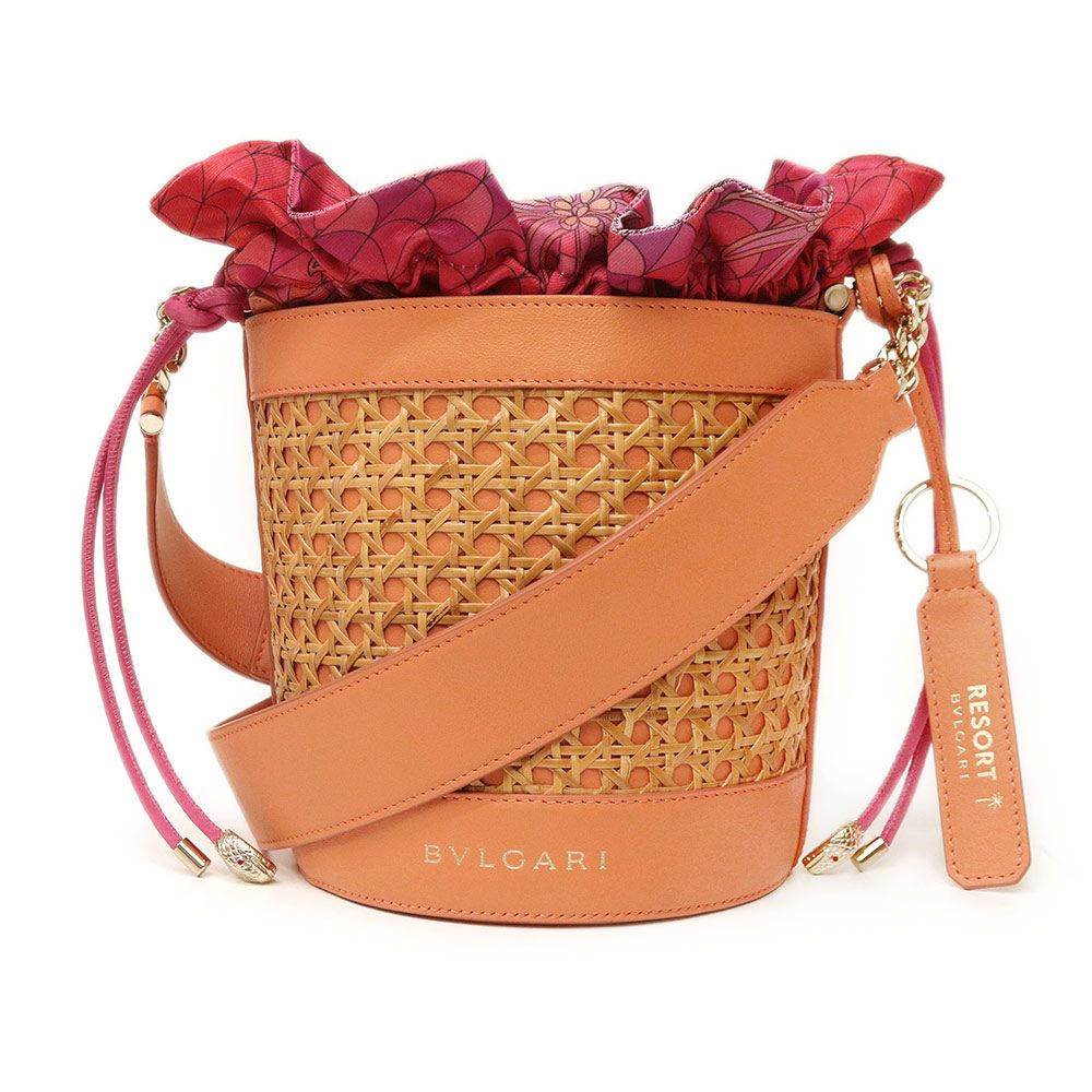 【レア品・美品】BVLGARI　バケツ型バック ブルガリ セルペンティフォーエバー バケットバッグ ラフィア カーフ
