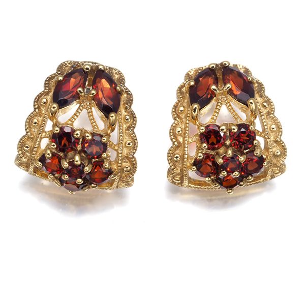 Rokuzan Roxan Earrings Garnet Flower Silver 925 #197815