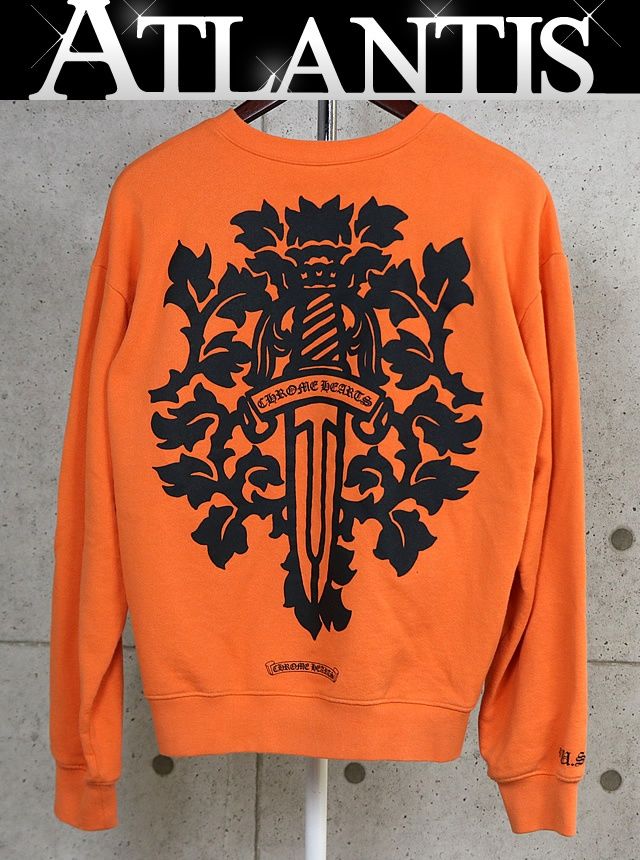 CHROME HEARTS 銀座店 クロムハーツ ヴァインダガー プリント クルーネックスウェット 長袖 メンズ size:M オレンジ 103728 CHROME HEARTS 銀座店 クロムハーツ ヴァインダガー プリント クルー